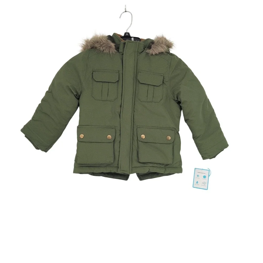 Carters Hooded Field Jacket Military Faux Fur Trim Parka Gorpcore Kids Size 5